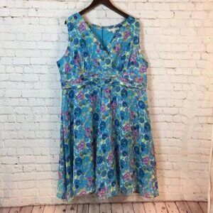 NWT Soft by Avenue Dress Blue Pink Floral Pattern Sleeveless Size 24